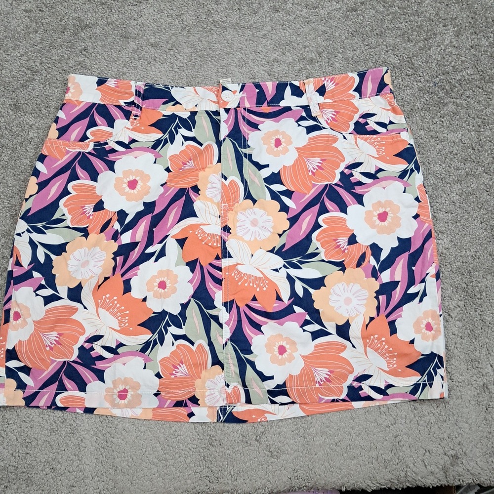 St. Johns Bay Womens Floral Skort Navy Pink Orange Size 16 Tropical Mini Skirt